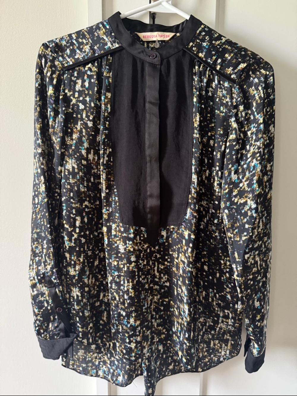 Rebecca Taylor Black Multicolor Abstract Print Silk Blouse